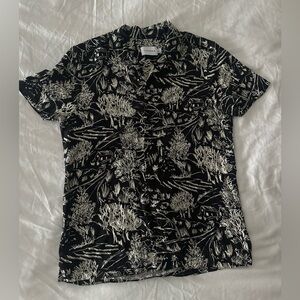 Topman Black and White Short-Sleeve Button-Up Shirt